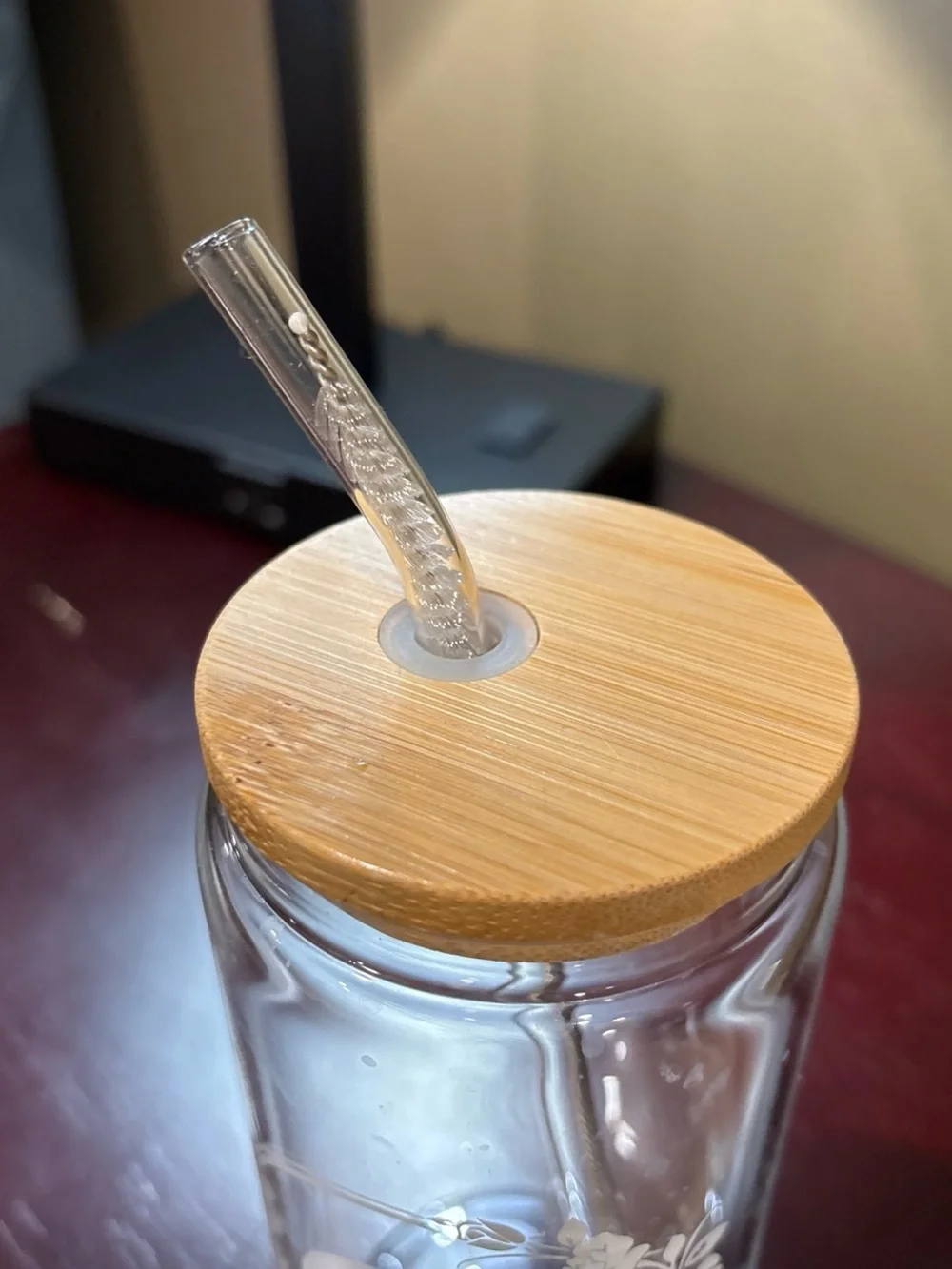 Floral Wreath Glass Tumbler Cup Initial Letter C w/ Bamboo Lid, Straw, & Brush